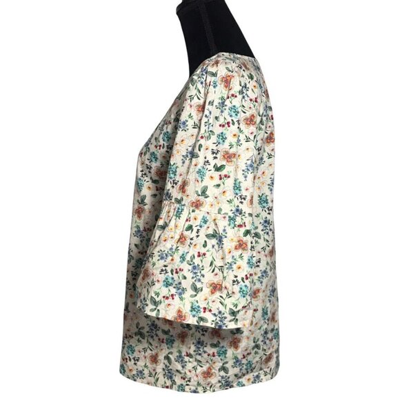 Time and Tru White Floral Bell Sleeve Woven Top - Size Small - Picture 2 of 7
